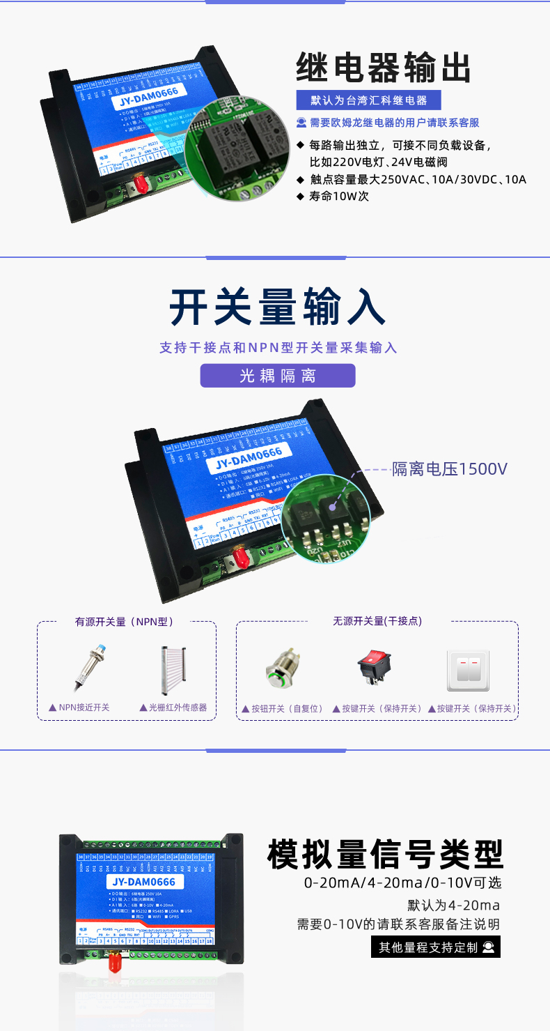 云平臺 DAM-0666 GPRS版 遠程數采控制器開關量輸入